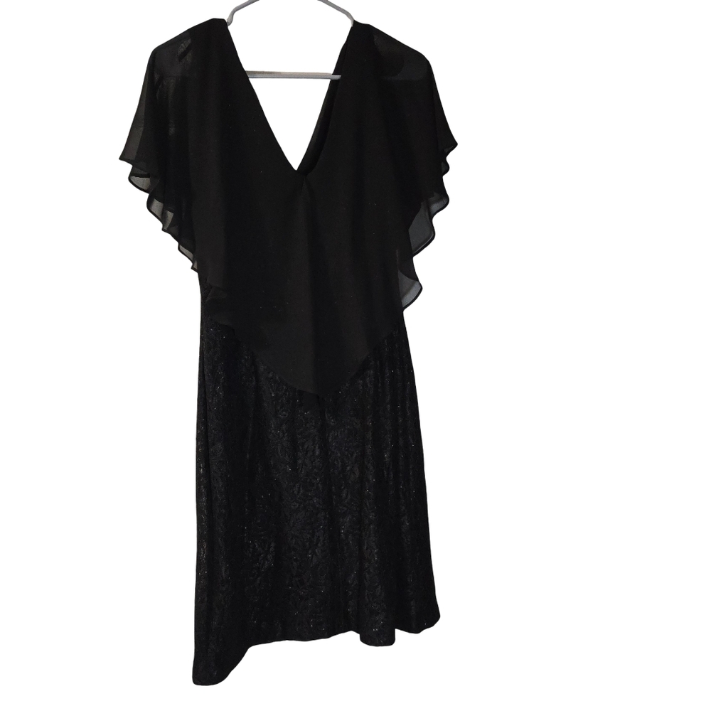Jessica Howard Black Flowy Chiffon  Overlay Cocktail Dress Size 14